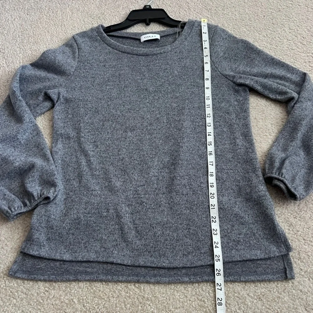 Gilli Womens Grey Soft Knit Lantern Sleeve High-Low Top Medium Made in USA‎